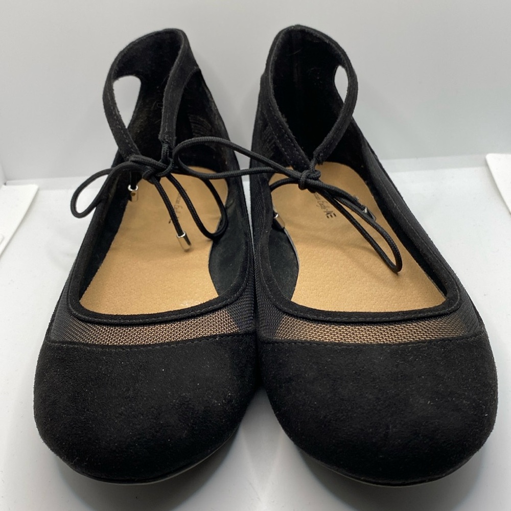 American Eagle Girls Ballet Flats Black Faux Suede Dress Shoes Size 4